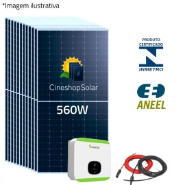 Gerador Solar Hibrido ate 1.271kWh/mes 8,47kWp Inversor Growatt 5KW- 15 Placas 560W